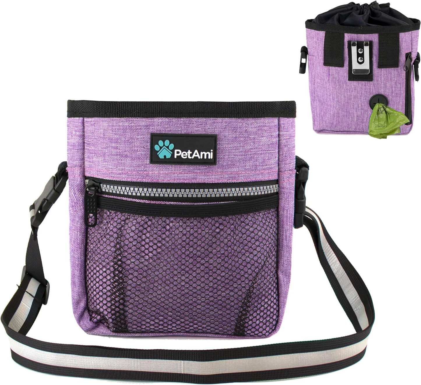 Dog/Pet Training Pouch, Shoulder/Waist Strap and Built-In Poop Bag Dispenser | Collapsible Food/Water Bowl Included