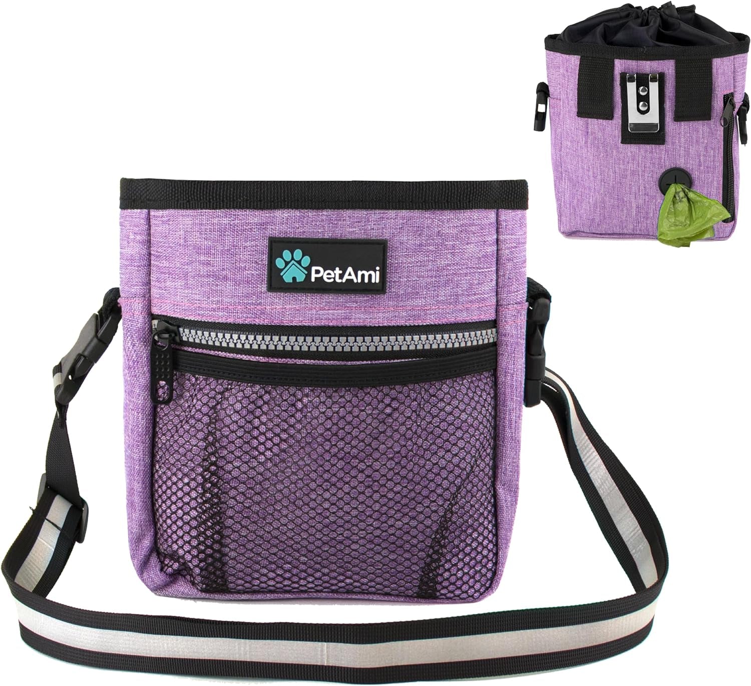 Dog/Pet Training Pouch, Shoulder/Waist Strap and Built-In Poop Bag Dispenser | Collapsible Food/Water Bowl Included