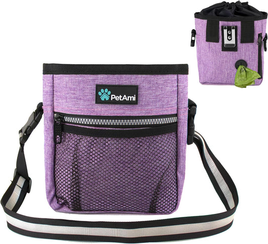 Dog/Pet Training Pouch, Shoulder/Waist Strap and Built-In Poop Bag Dispenser | Collapsible Food/Water Bowl Included