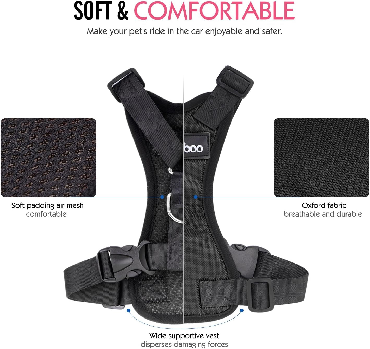 Adjustable Dog Safety Vest Harness Small to Medium Pets (BLACK)
