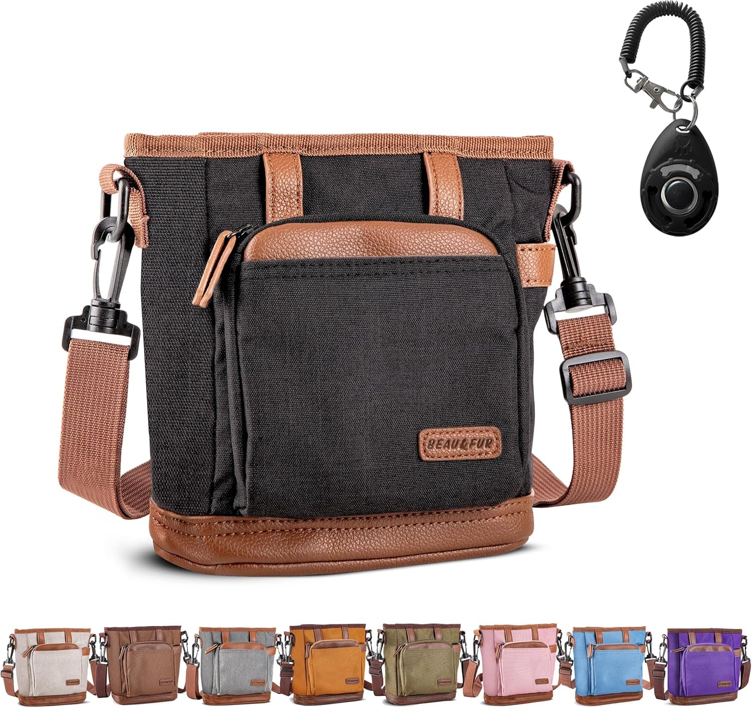 Dog/Pet Trining Pouch with Clicker - Hands-Free Multi-Pocket Bag, With Waste Bag Holder (BLACK)