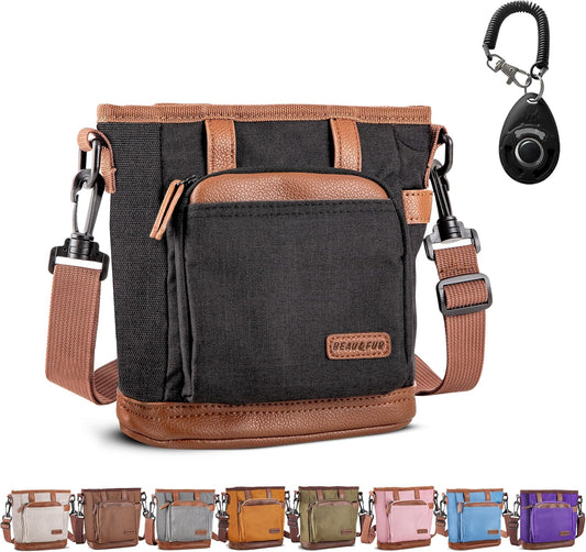 Dog/Pet Trining Pouch with Clicker - Hands-Free Multi-Pocket Bag, With Waste Bag Holder (BLACK)