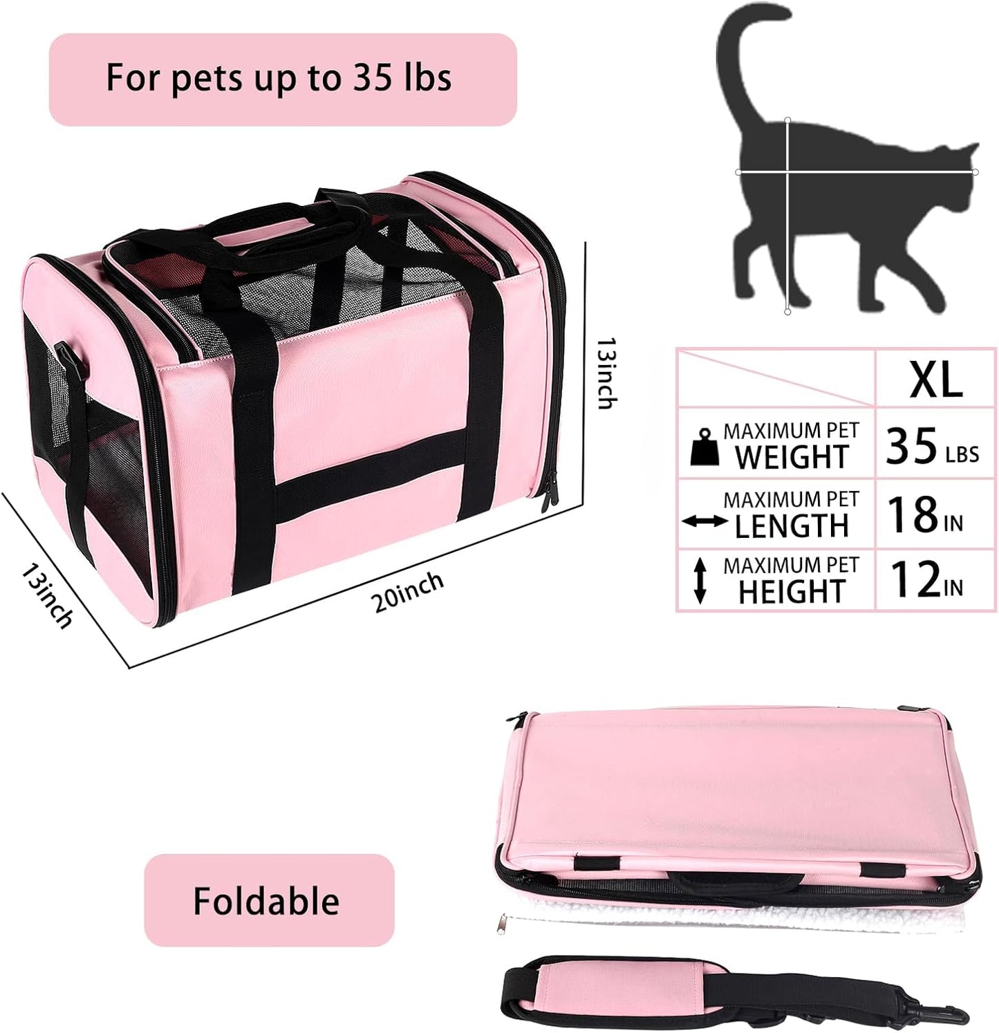  Large Cat dog Carriers (PINK&BLACK)