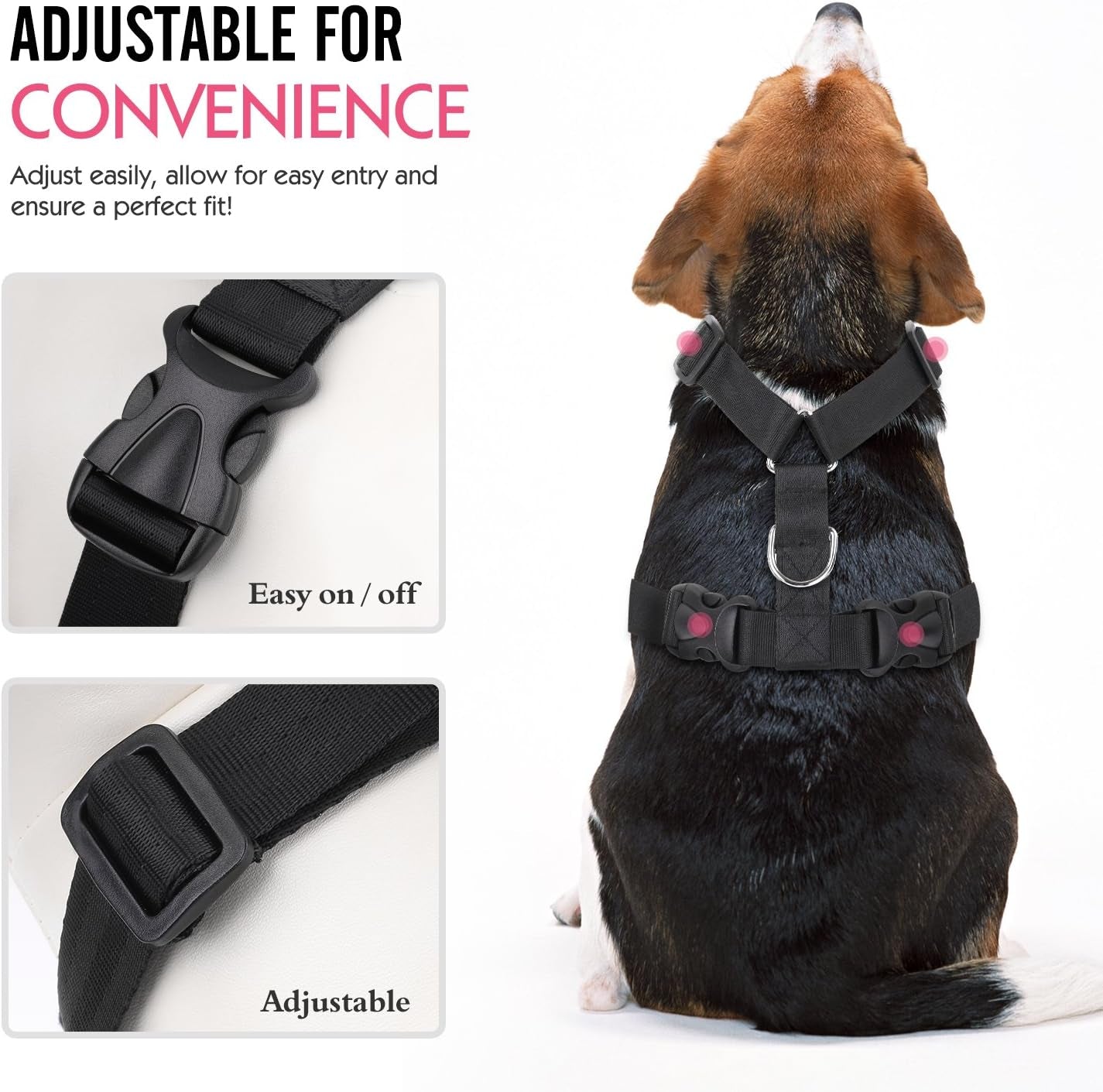 Adjustable Dog Safety Vest Harness Small to Medium Pets (BLACK)